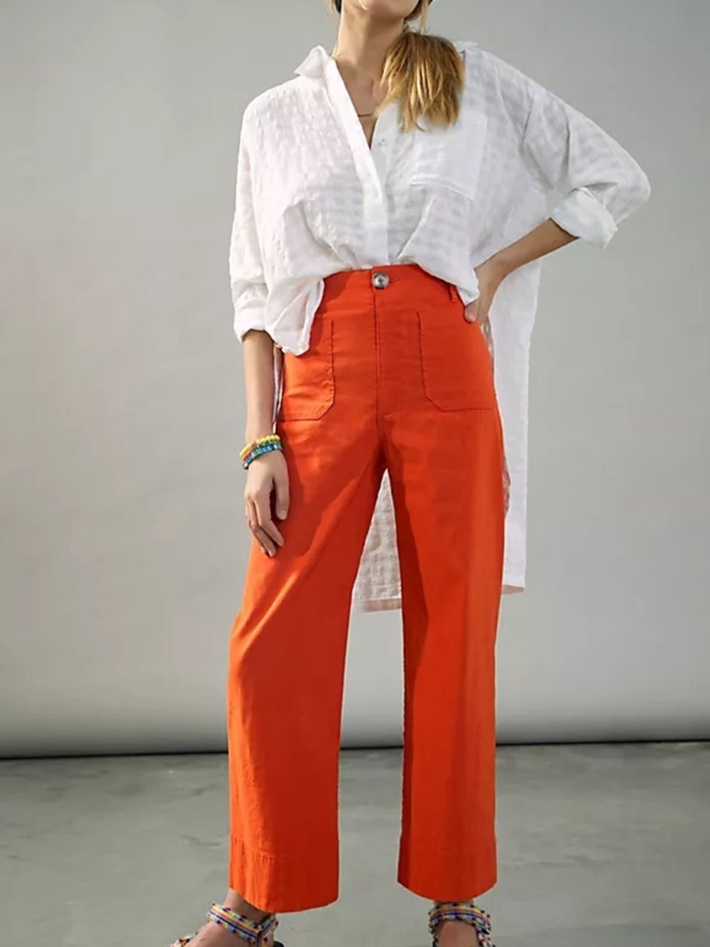 Anthropologie Maeve Colette Cropped Wide
Leg Pants Orange